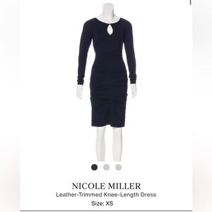 NICOLE MILLER ARTELIER Leather-Trimmed Knee-Length Dress, size P